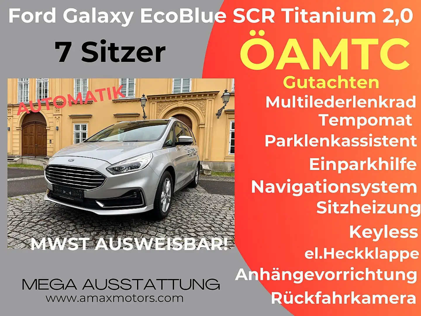 Ford Galaxy 2,0 EcoBlue SCR Titanium Aut. 7 Sitzer, AHK, Ka... Silber - 1