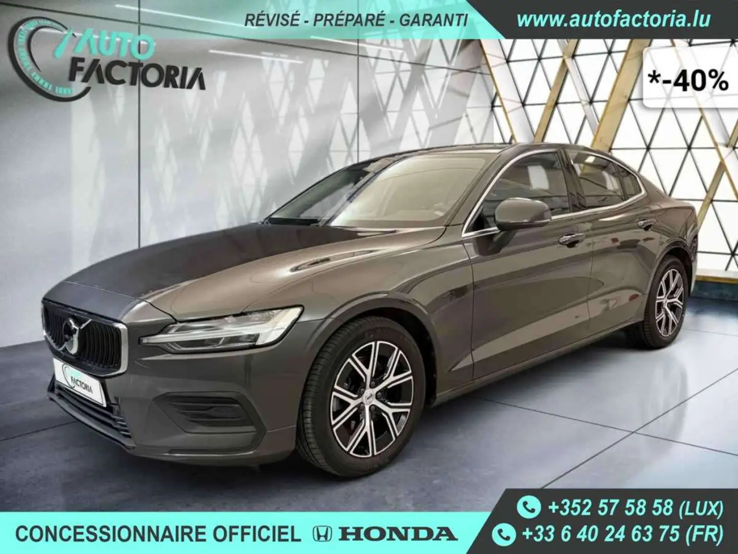 Volvo S60 -40% B4 MHEV 197cv BVA +GPS+CAM+LED+CLIM+Options Gris - 1