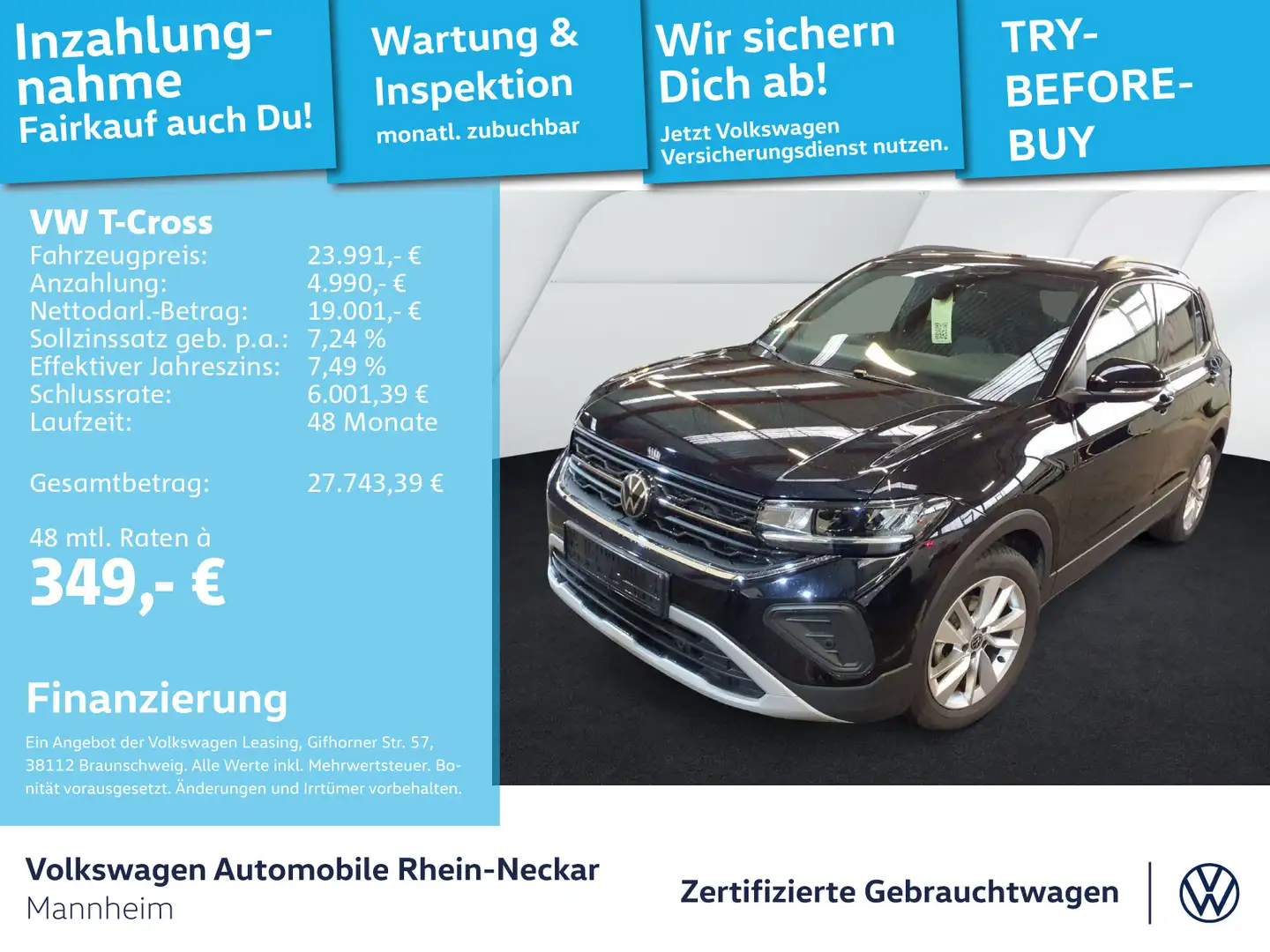 Volkswagen T-Cross 1.0 TSI GOAL DSG Navi AHK LED uvm Schwarz - 1