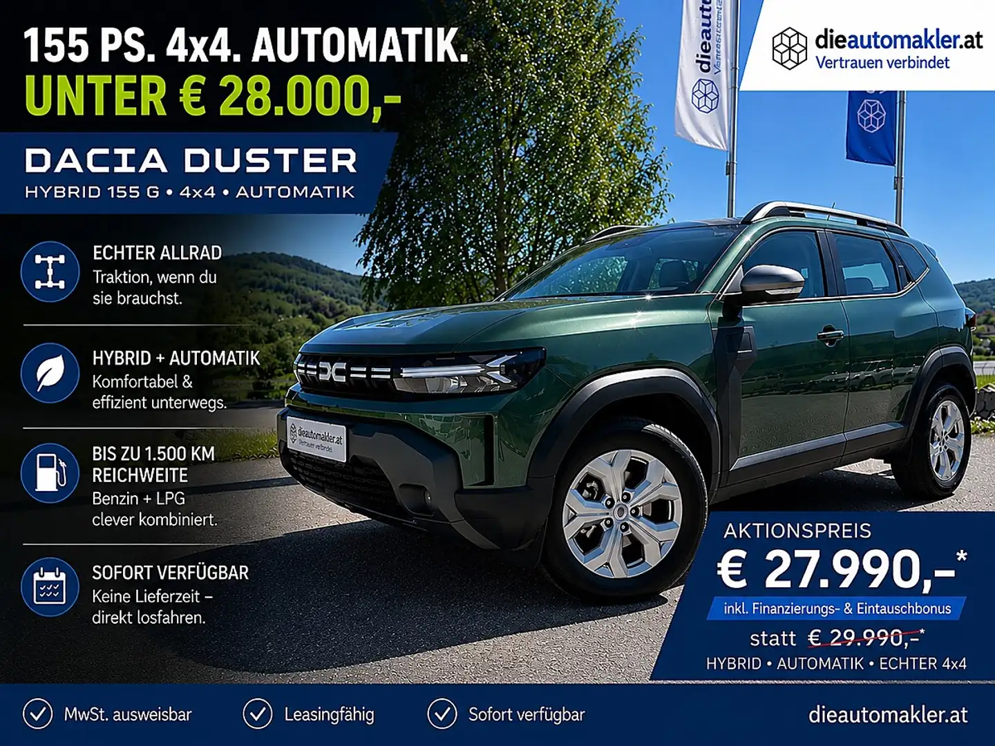 Dacia Duster 155 PS. 4x4. AUTOMATIK. UNTER € 28.000,- Grün - 1