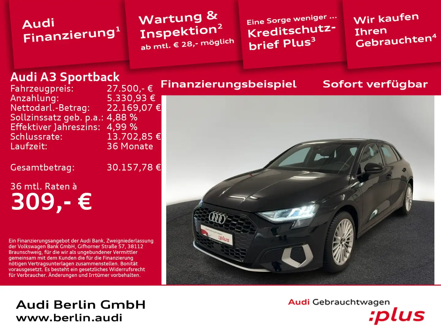 Audi A3 TFSI e Advanced 40 e S tr. LED NAVI Schwarz - 1