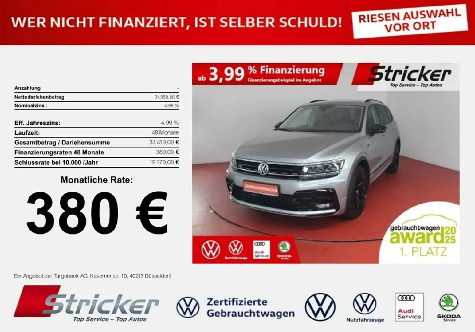 Volkswagen Tiguan Allspace R-Line Black Style 1.5TSI DSG 380,-ohne Anzahlung Silber - 1