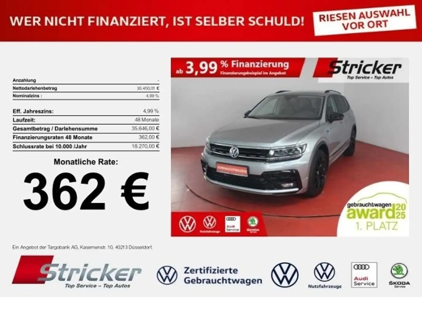 Volkswagen Tiguan Allspace R-Line Black Style 1.5TSI DSG 362,-ohne Anzahlung Silber - 1