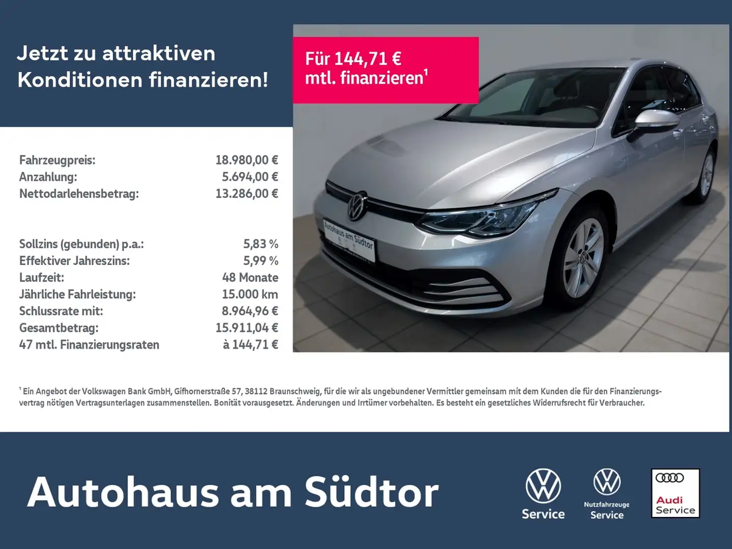 Volkswagen Golf VIII Life 2.0 TDI DSG | LED PDC ACC Navi Silber - 1
