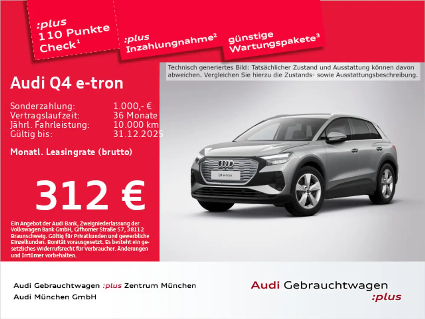 Audi Q4 e-tron 45 Wärmep./AHK/19"Zoll/Leder Grau - 1