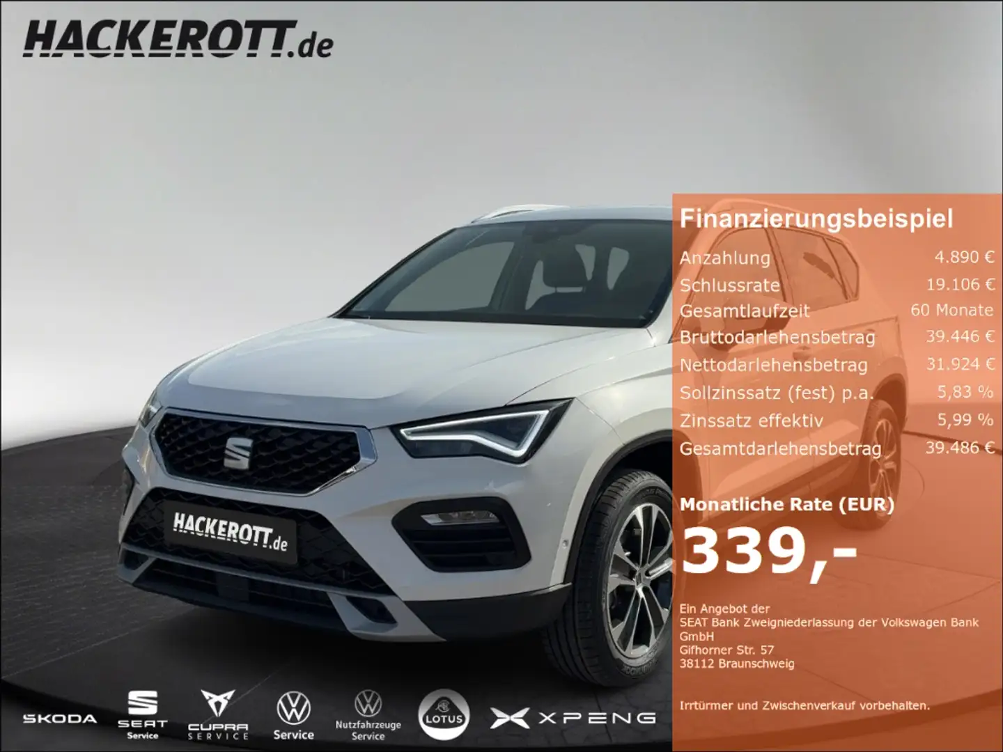 SEAT Ateca Road Edition 1.5 TSI 110 kW (150 PS) 7-Gang DSG Na Weiß - 1