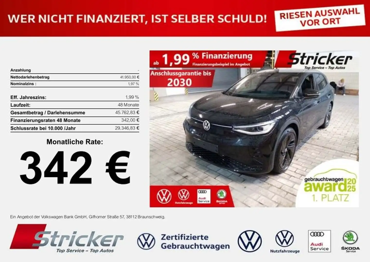 Volkswagen ID.4 GTX 250/77 342,-ohne Anzahlung H&K Pano Schwarz - 1