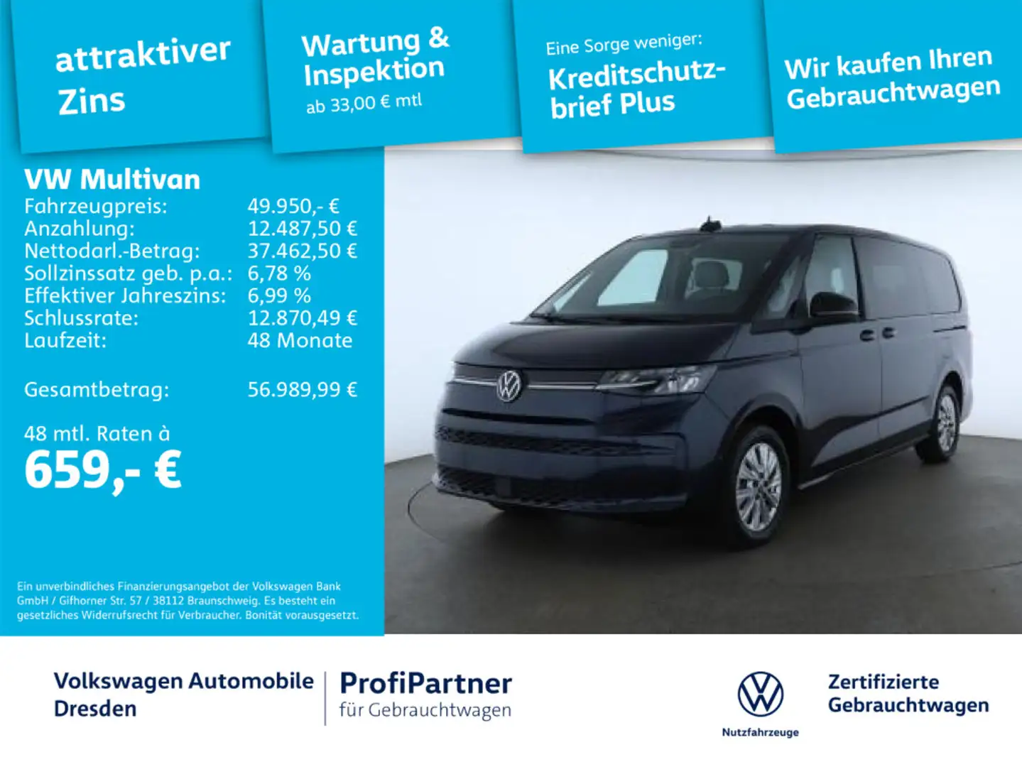Volkswagen T7 Multivan T7 Multivan Life LANG LED NAV ACC AHZV LEDER Blau - 1