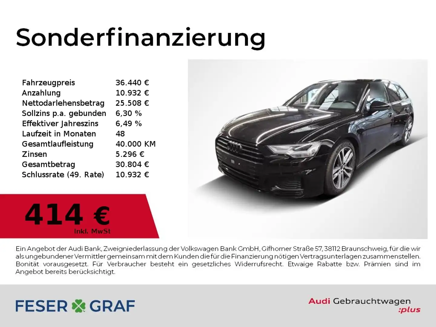 Audi A6 Avant 40 TDI 2x S Line Leder,LED,Navi,AHK,B&O Schwarz - 1