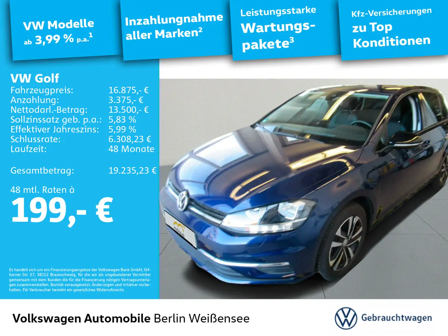 Volkswagen Golf VII 1.0 TSI IQ.DRIVE*ACC*LED*MFL*PDC*GRA* Blau - 1