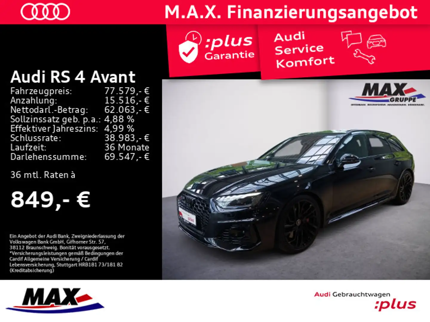 Audi RS4 RS4 Avant QUATTRO MATRIX+280 KM/H+PANO+KAMERA+VC Fekete - 1