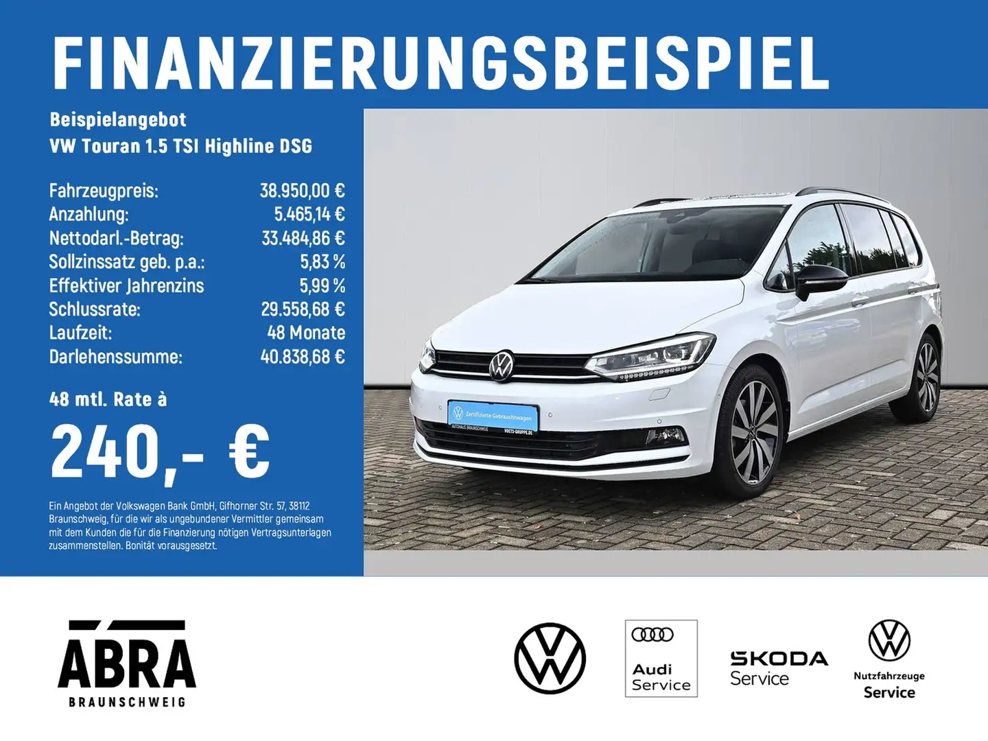 Volkswagen Touran 1.5 TSI Highline DSG LED+PANO+STHZG+CAM Weiß - 2