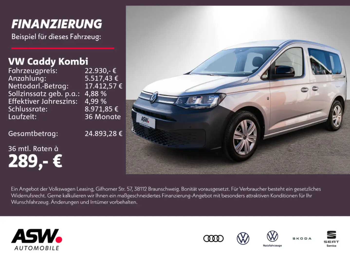 Volkswagen Caddy Caddy Kombi 2.0TDI Navi PDC ACC SHZ Standheizung Silber - 1