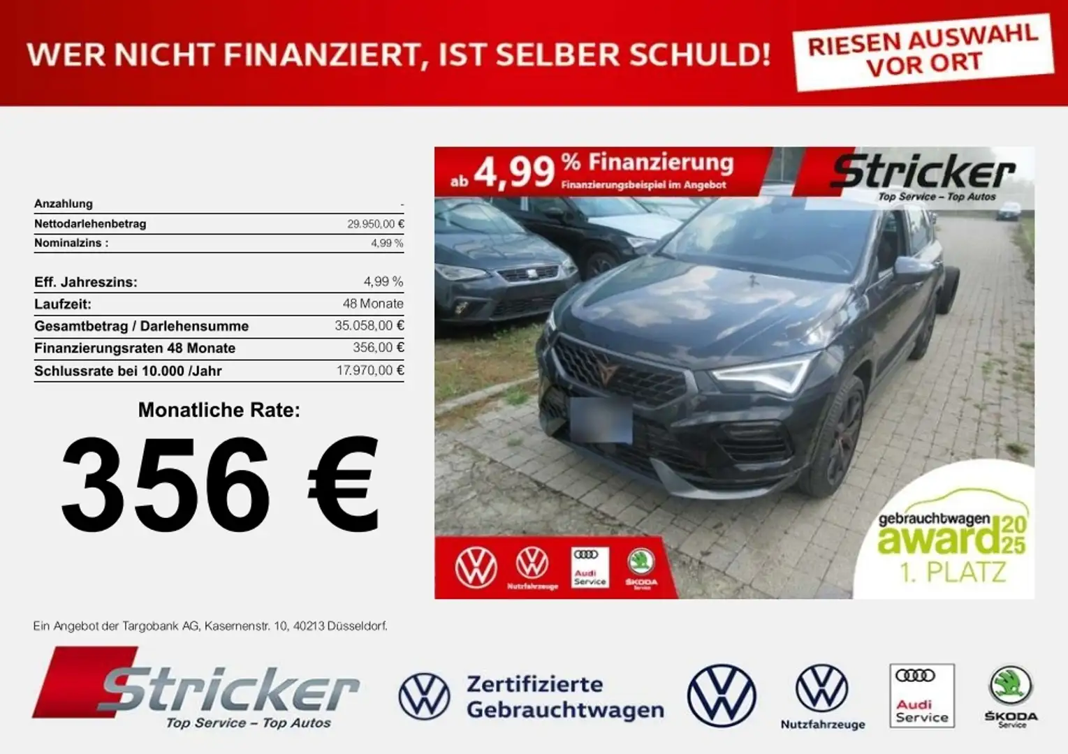 CUPRA Ateca VZ 2.0TSI DSG 356,-ohne Anzahlung Beats Kamera Schwarz - 1