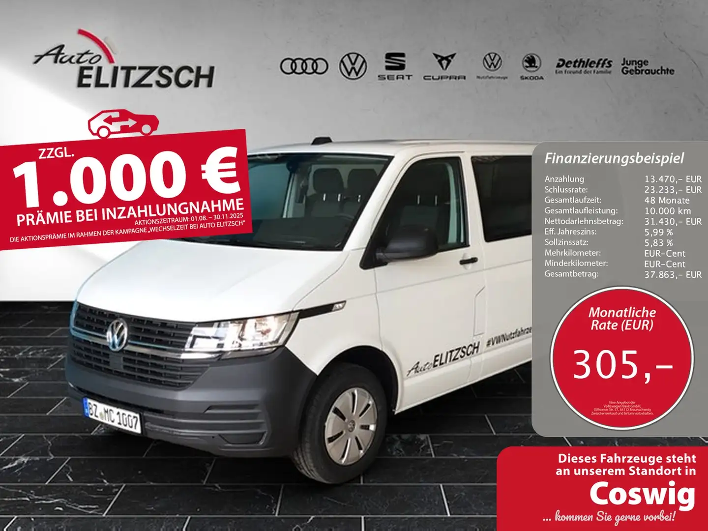 Volkswagen T6 Kombi T6.1 TDI 9-Sitzer LR SITZH. PDC KLIMA Weiß - 1