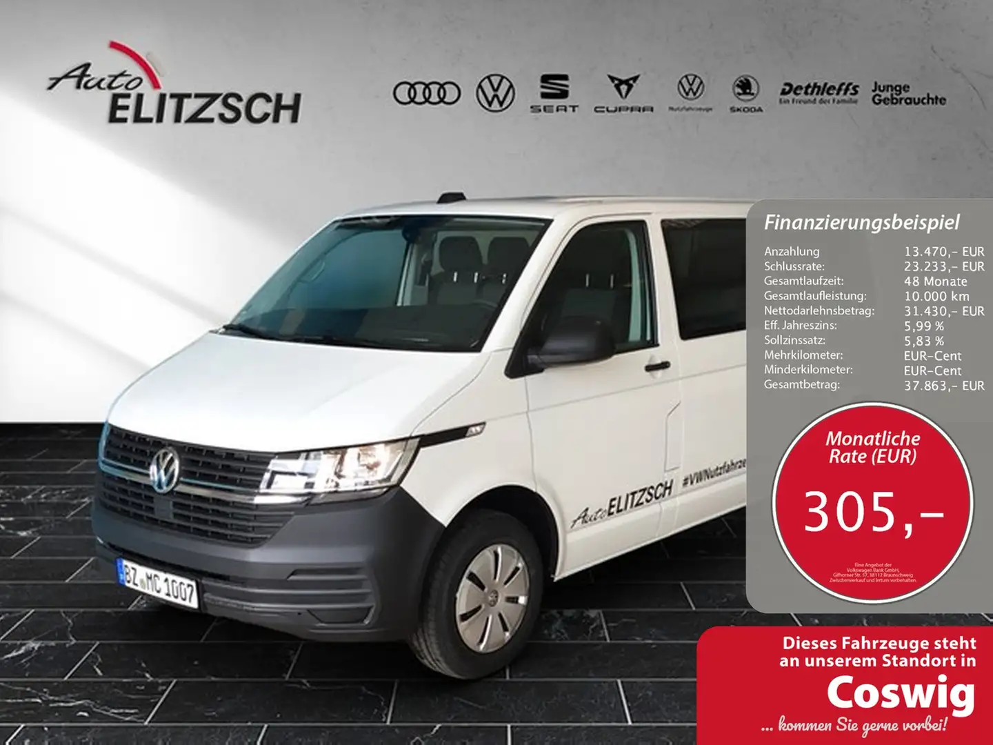 Volkswagen T6 Kombi T6.1 TDI 9-Sitzer LR SITZH. PDC KLIMA Weiß - 1