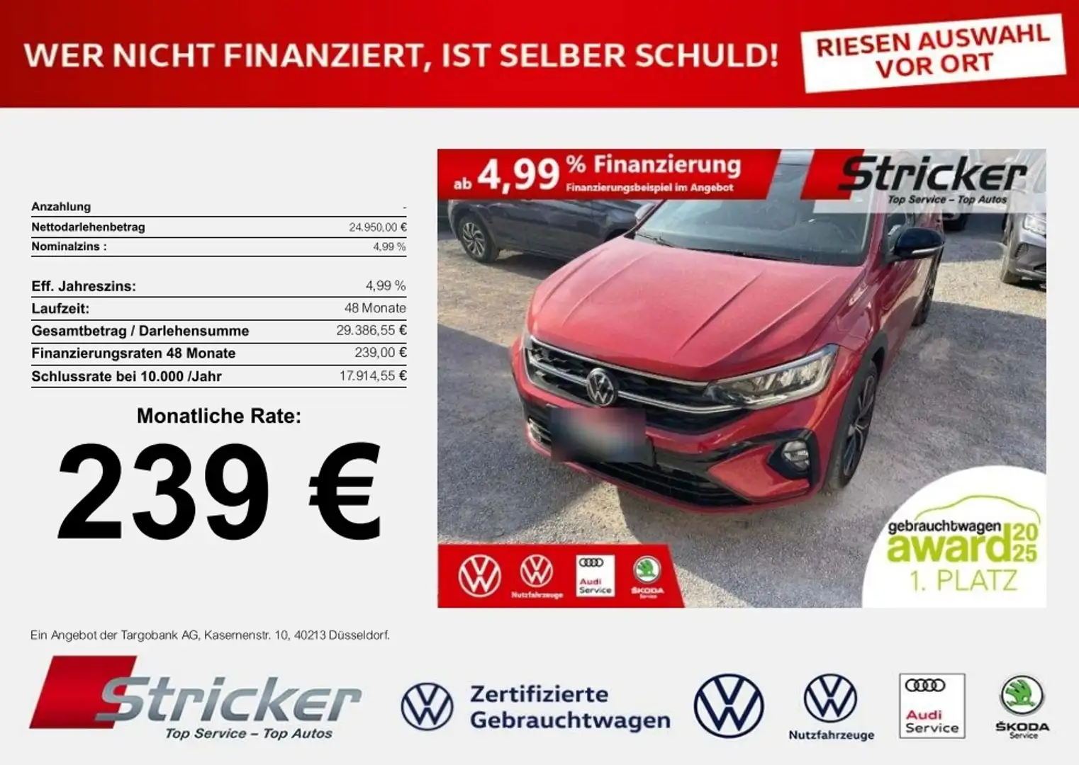 Volkswagen Taigo R-Line 1.0 TSI DSG 239,-ohne Anzahlung Pano Kamer Rot - 1