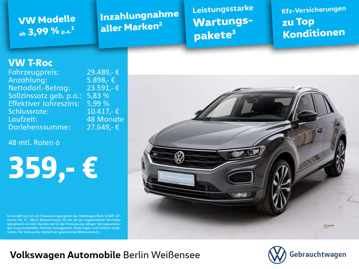 Volkswagen T-Roc 2.0 TSI DSG*SPORT*4x4*NAVI*LED* Серый - 1