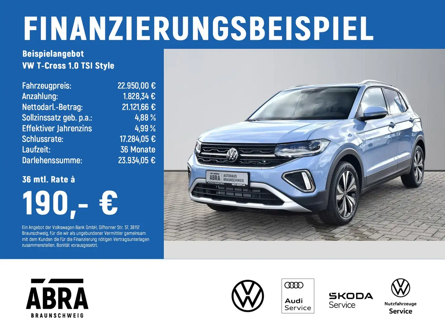 Volkswagen T-Cross 1.0 TSI Style LED+NAV+CAM+ACC Bleu - 2