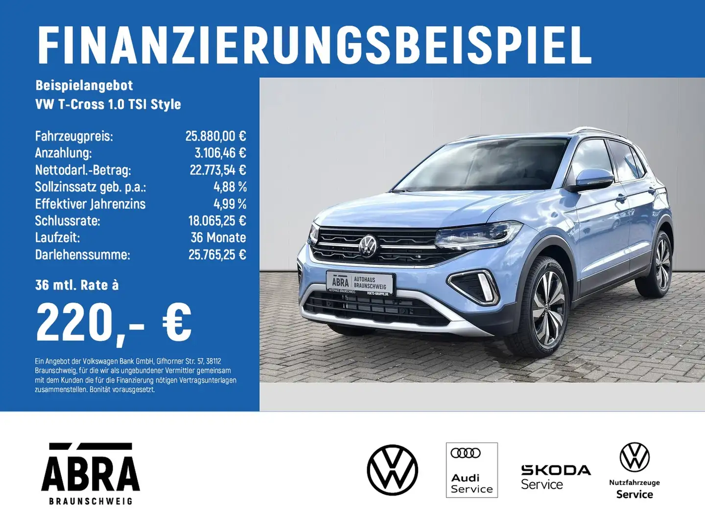 Volkswagen T-Cross 1.0 TSI Style LED+NAV+CAM+ACC Blau - 2