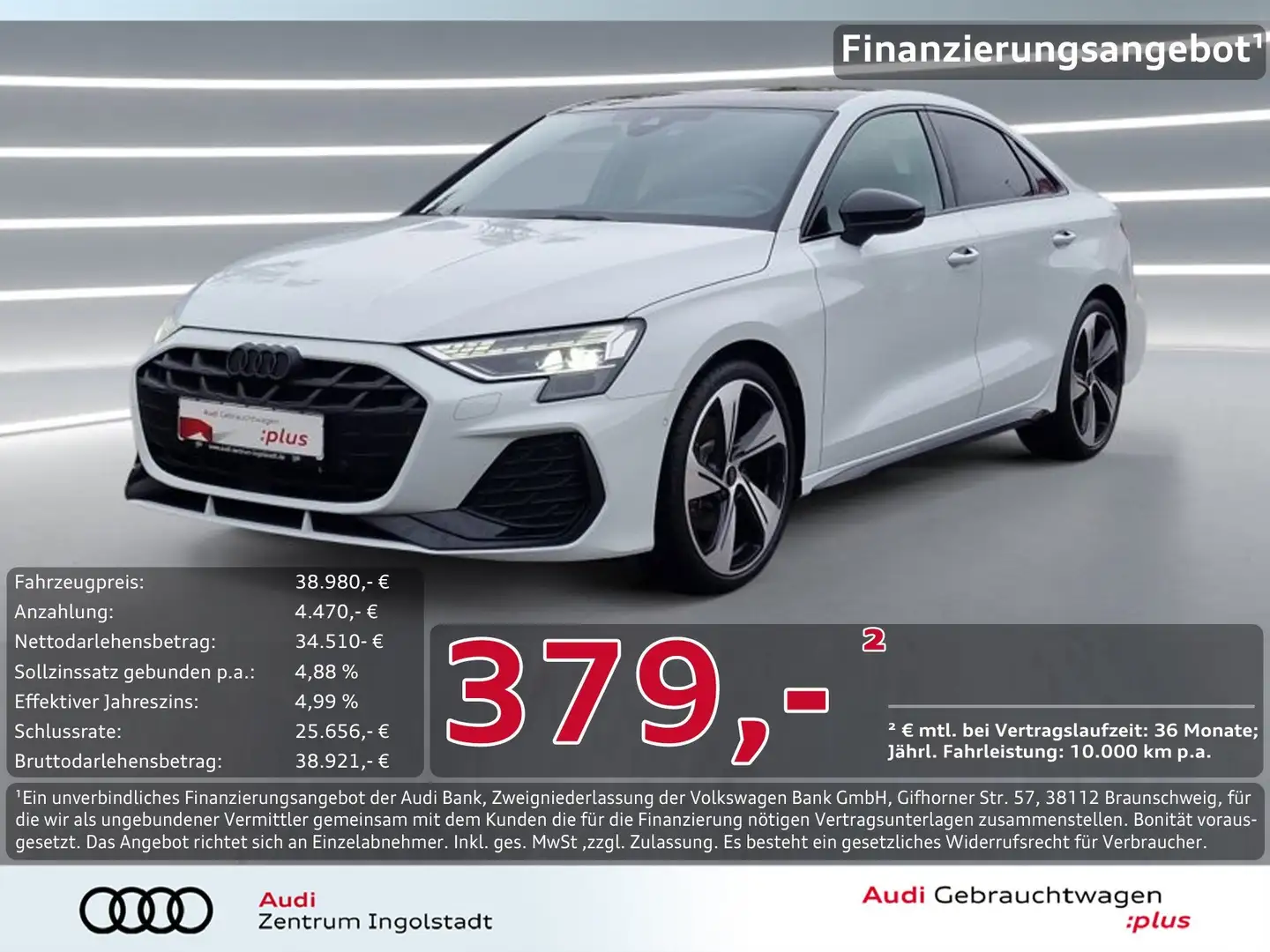 Audi A3 Limousine 35 TFSI 2x S line MATRIX HuD SONOS S lin Weiß - 1