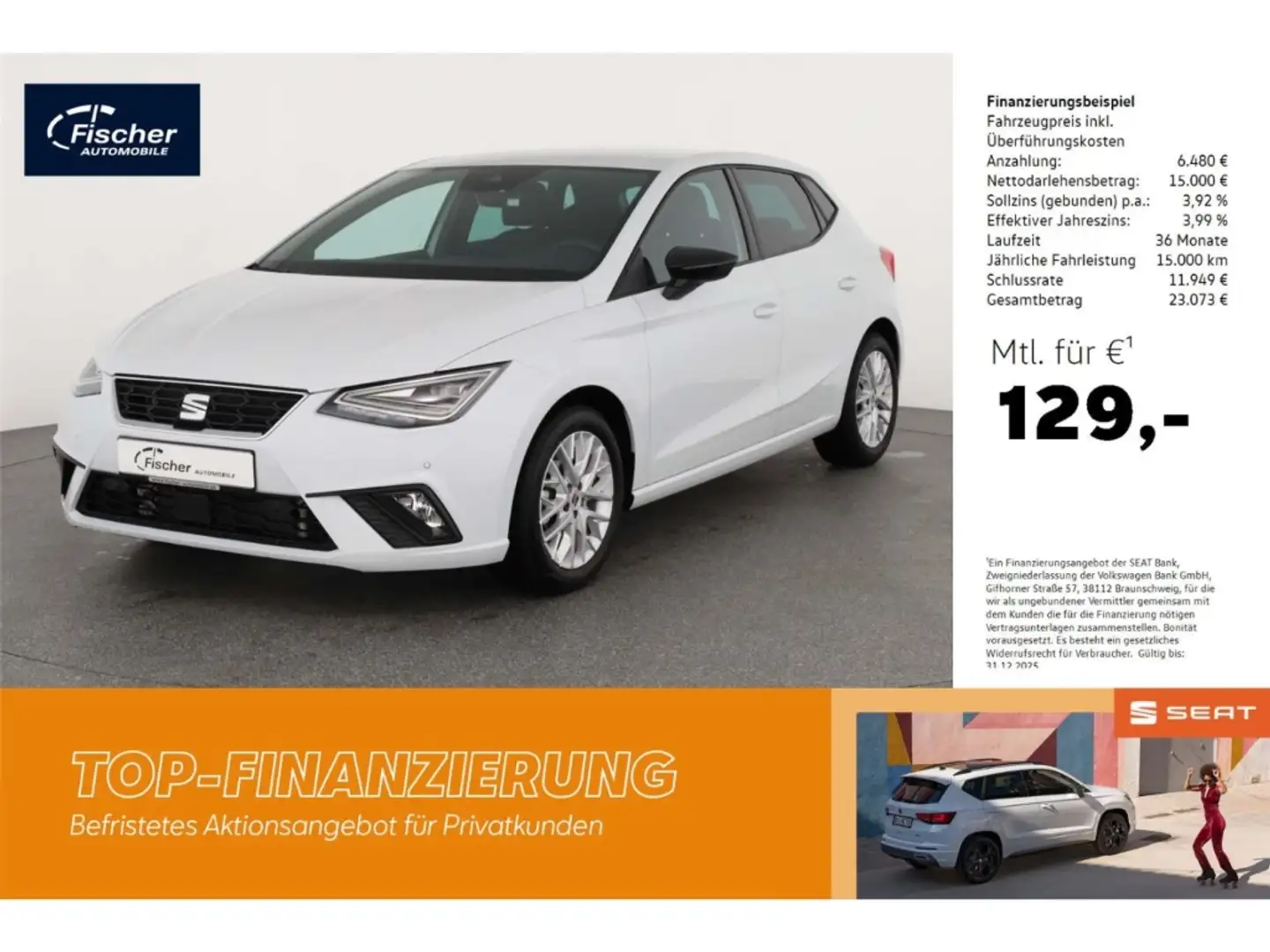 SEAT Ibiza 1.0 TSI DSG FR NAV/Voll-LED/RFK/KESSY/SH Weiß - 1