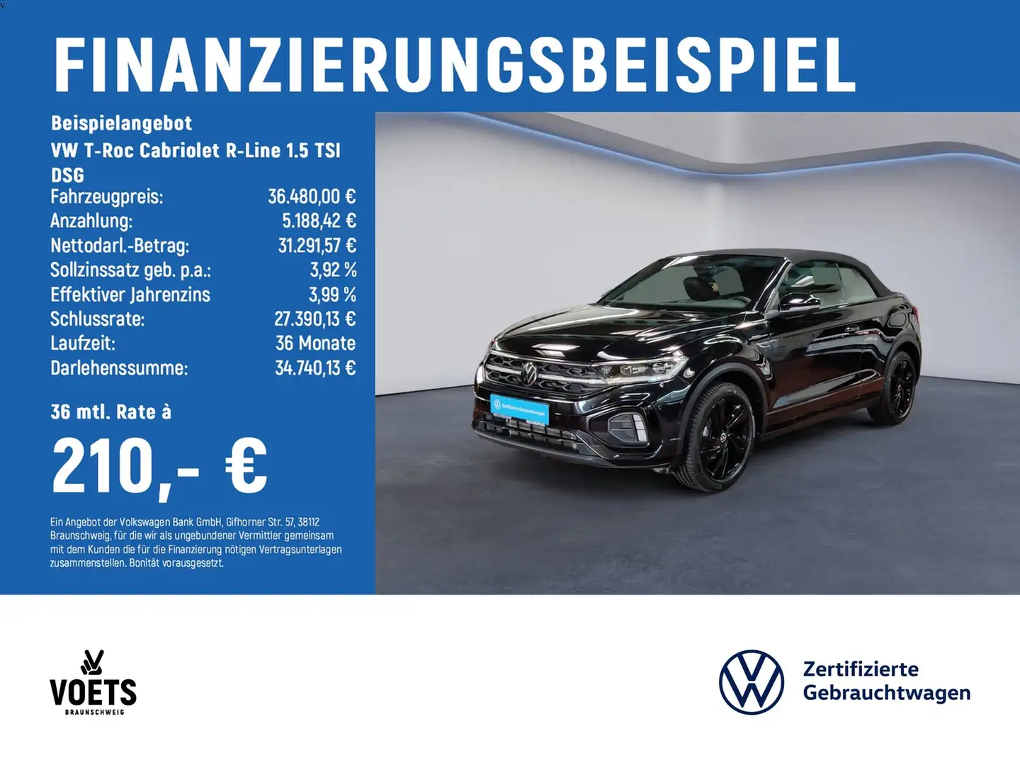 Volkswagen T-Roc Cabriolet R-Line 1.5 TSI DSG MATRIX-LED+RearVie... Schwarz - 2