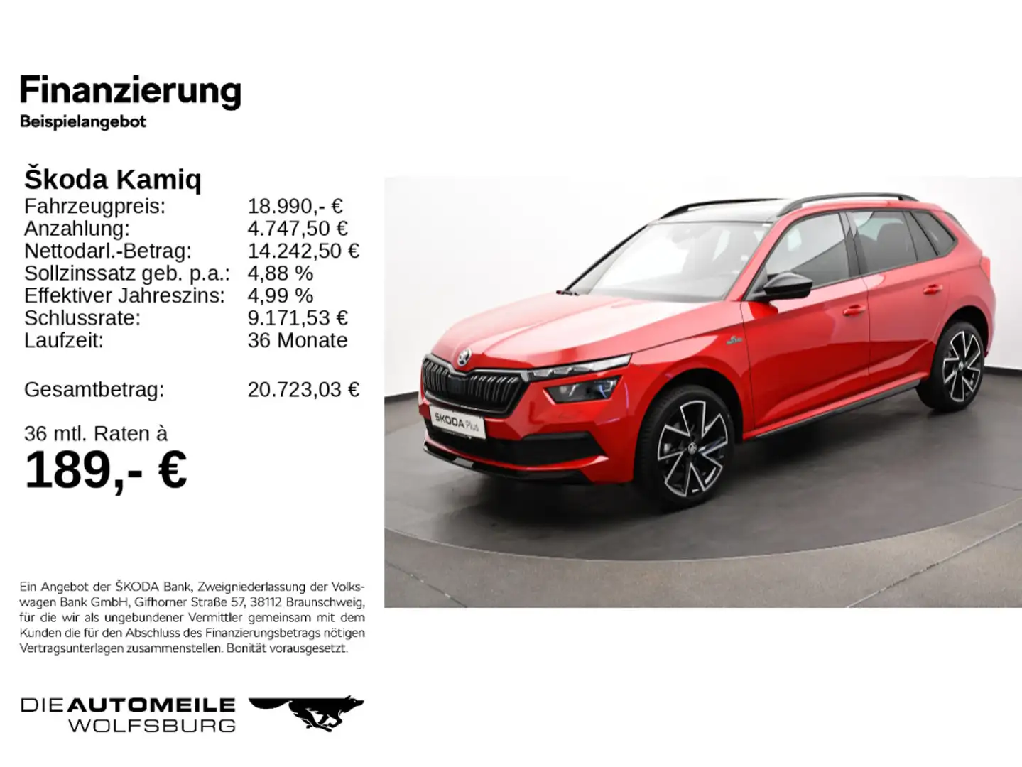 Skoda Kamiq 1,0 TSI Monte Carlo Pano/Tempo/Einparkhi Rot - 2