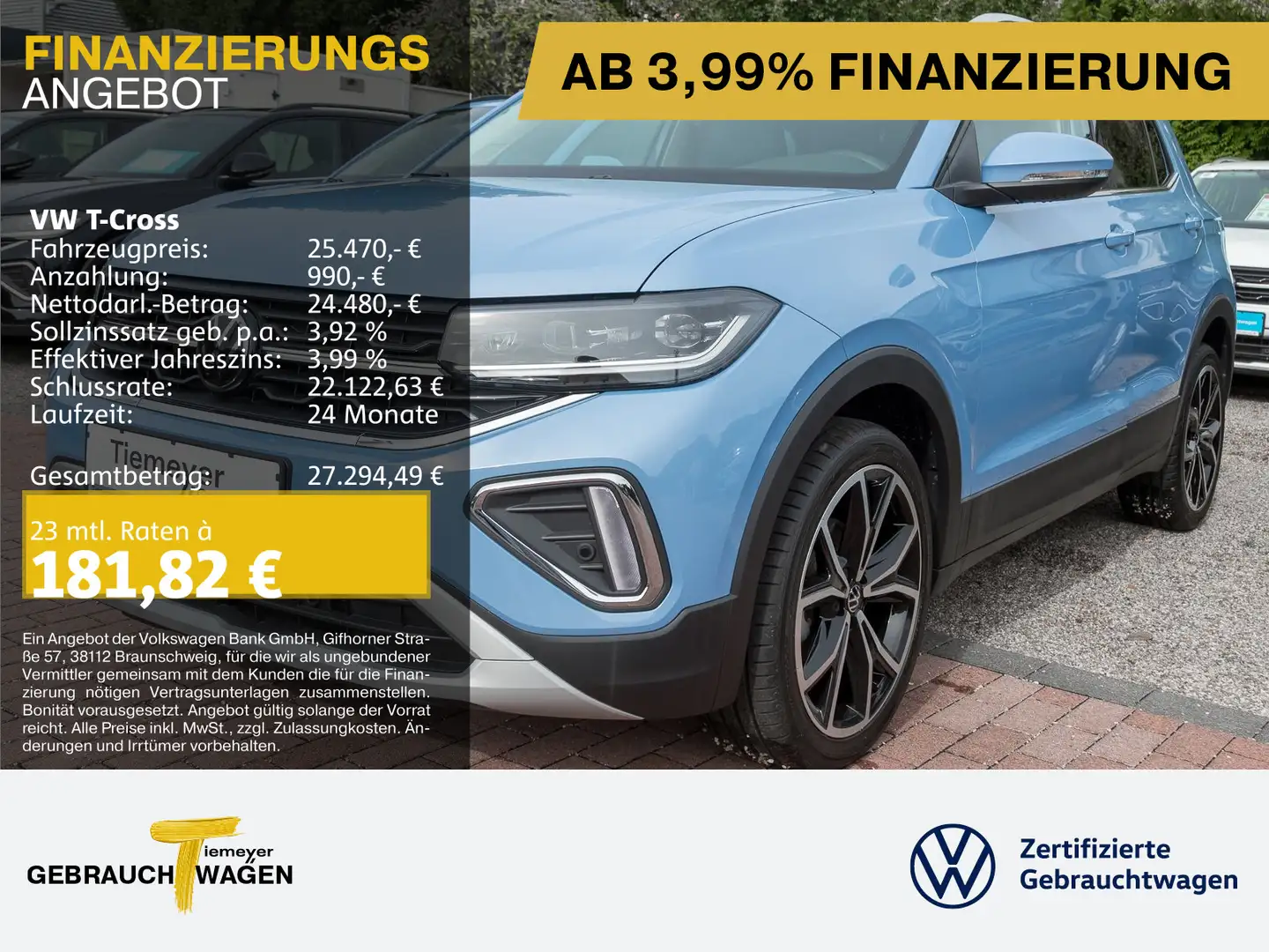 Volkswagen T-Cross 1.0 TSI DSG STYLE IQ.LIGHT NAVI LM18 AHK Blau - 1