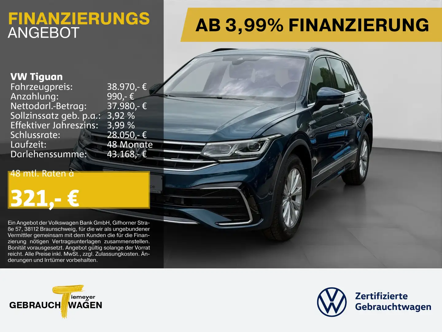 Volkswagen Tiguan 2.0 TDI DSG R-LINE MATRIX STDHZ PANO AHK Blau - 1