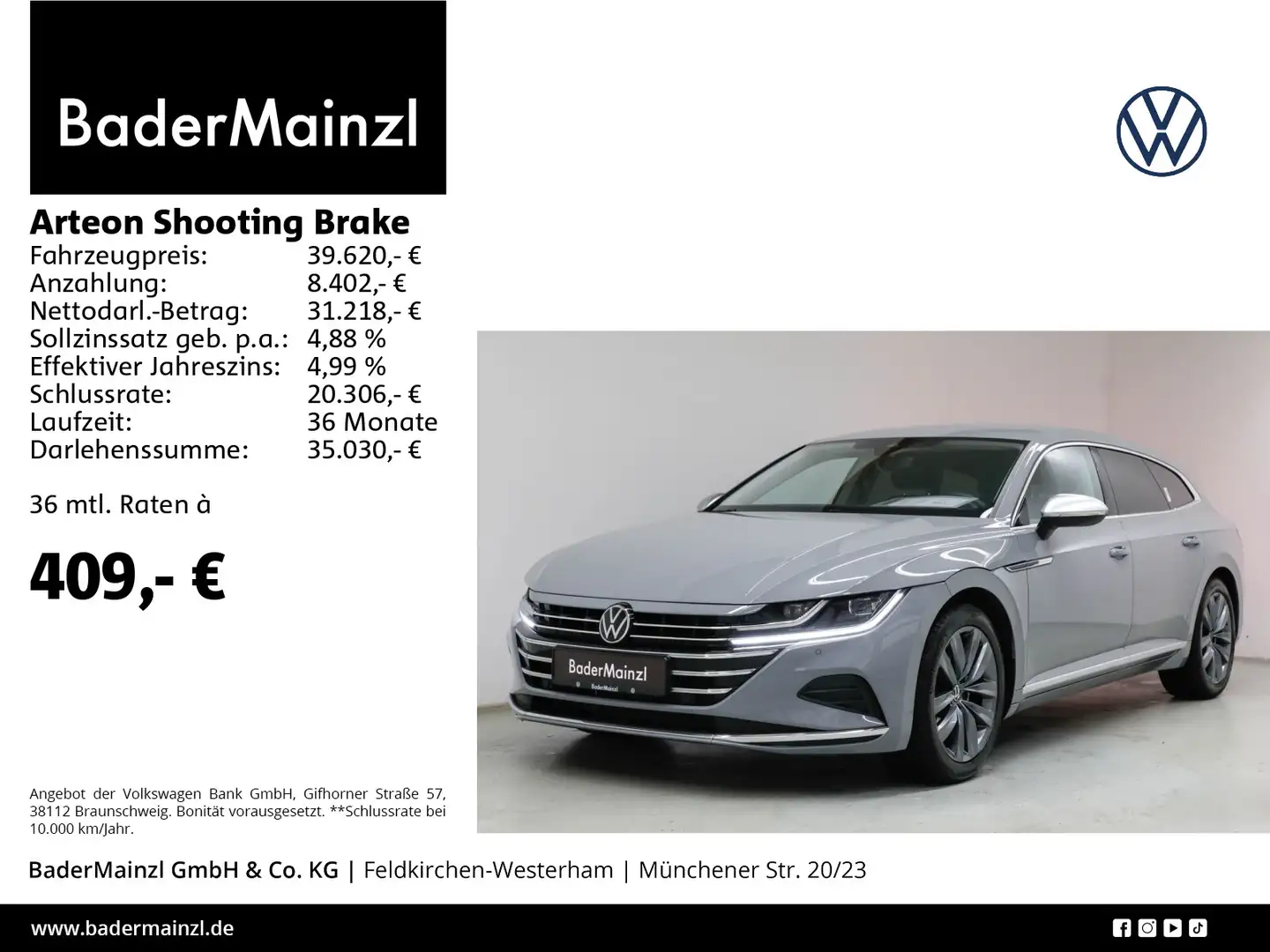 Volkswagen Arteon 2.0 TDI 4M DSG AHK 360 ACC Grau - 1