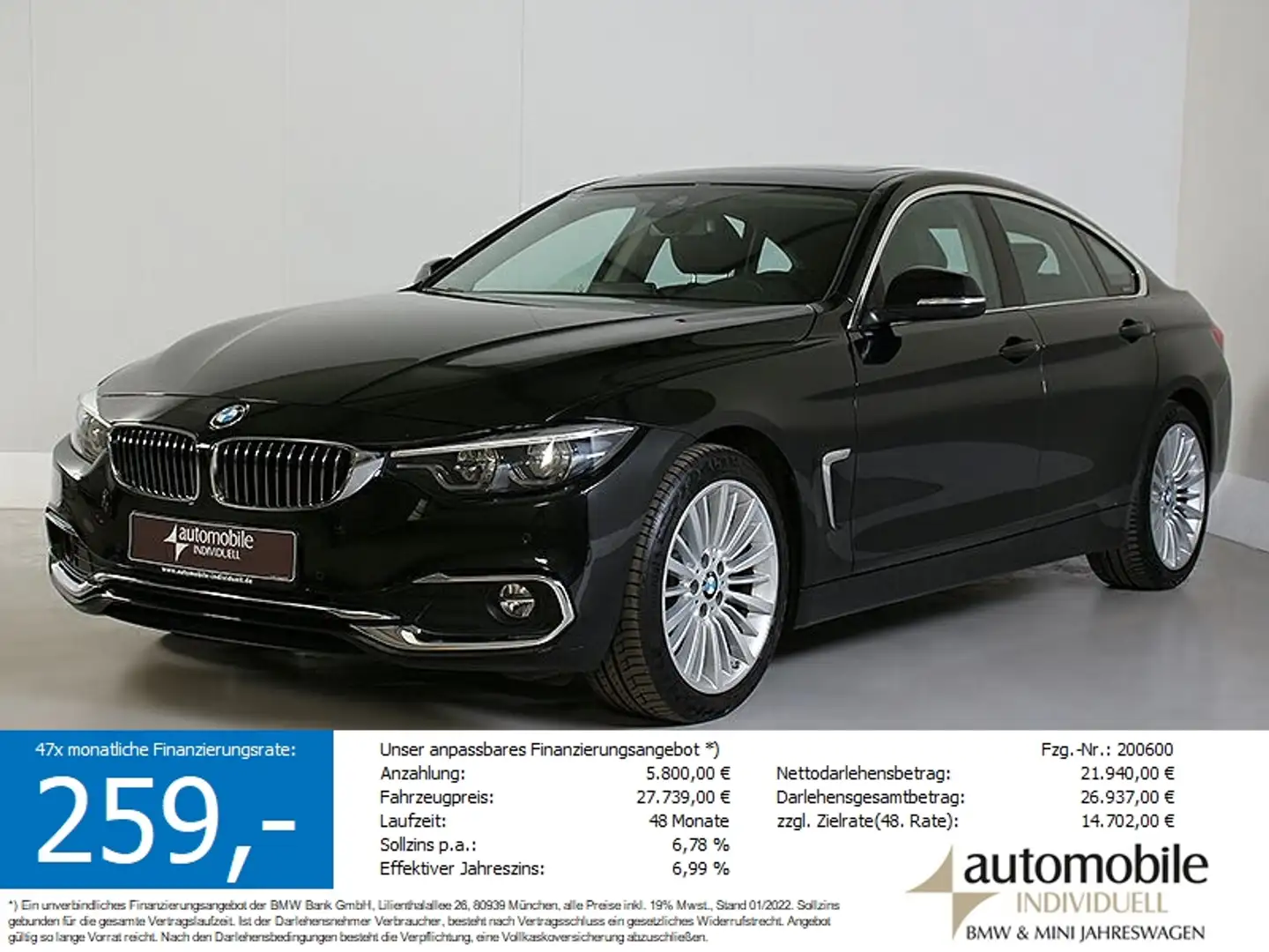 BMW 420 d Gran Coupé Luxury Line Navi HuD LED Kamera Schwarz - 1