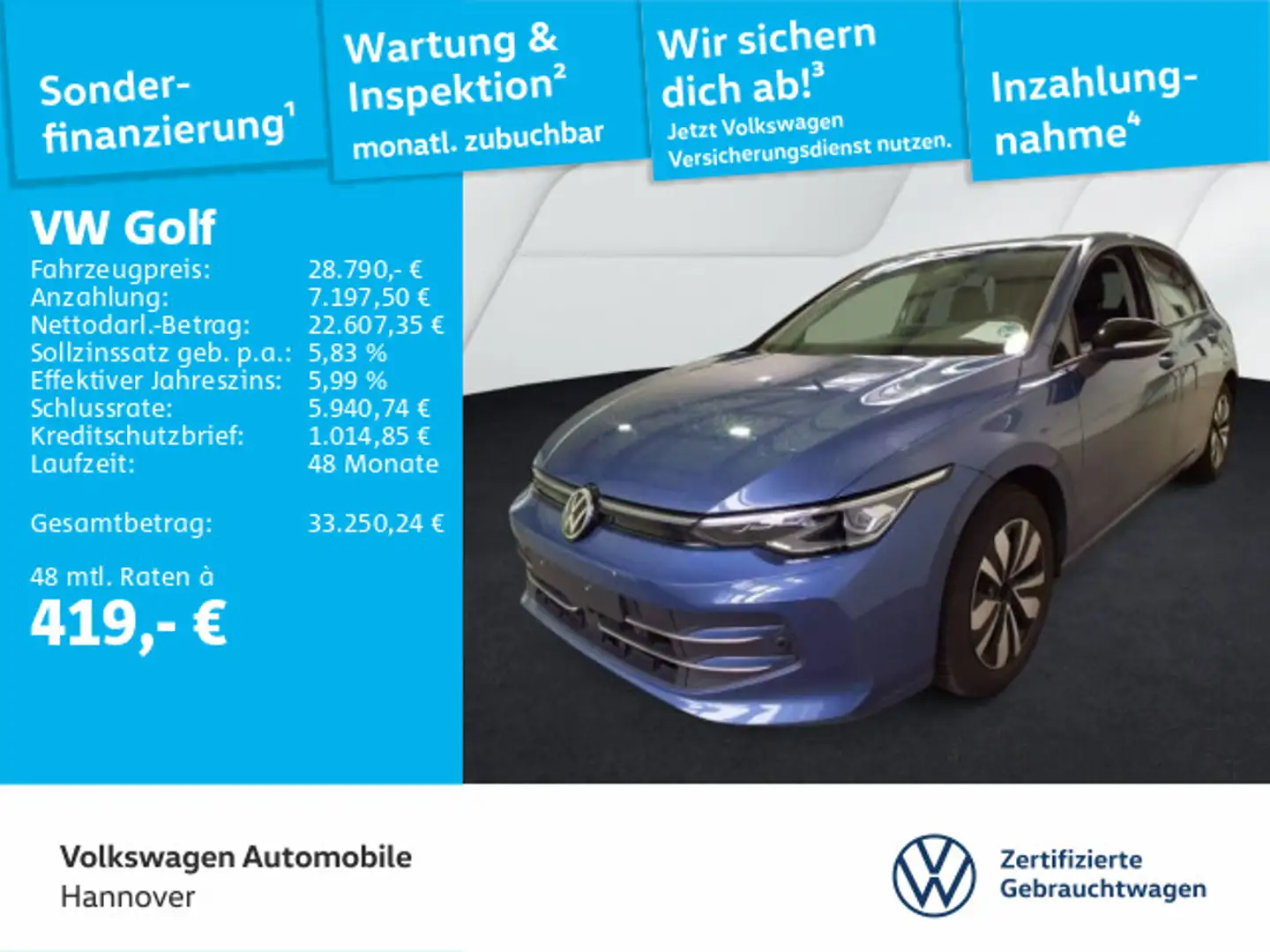 Volkswagen Golf VIII 2.0 TDI DSG Goal Navi AHK LED Kamera D Blau - 1