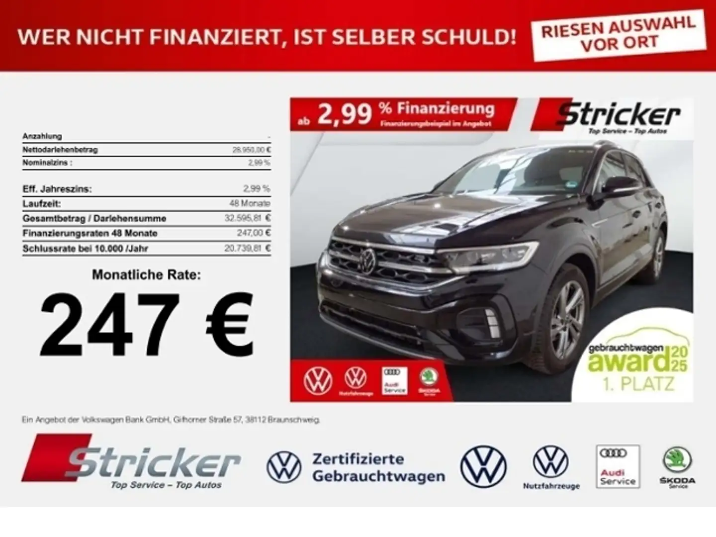 Volkswagen T-Roc R-Line 1.5 TSI DSG 247,-ohne Anzahlung AHK Kamera Schwarz - 1