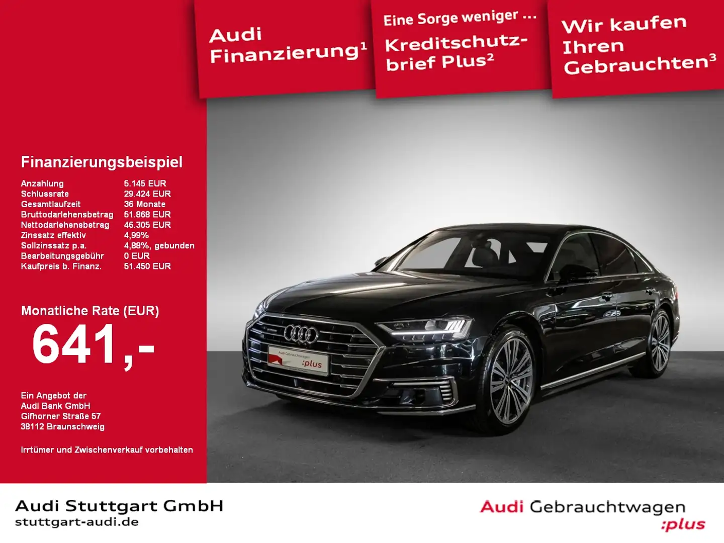Audi A8 60 TFSI e qu HUD Pano Sitzbelüft.+Massage B&O Schwarz - 1