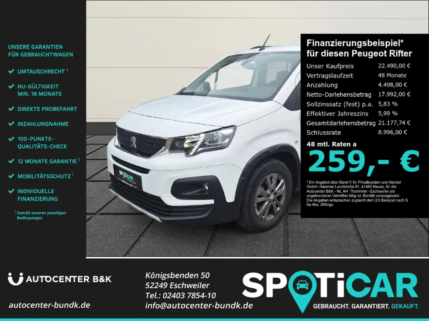 Peugeot Rifter BlueHDI 130 Allure Pack L2 7-Sitzer Kamera Fernlic Weiß - 1