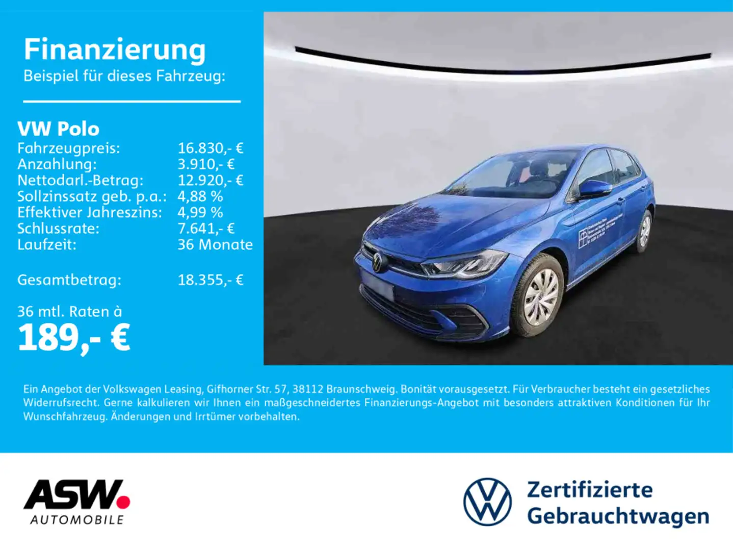 Volkswagen Polo Life 1.0 MPI LED Navi Klima RFK SHZ Blau - 1