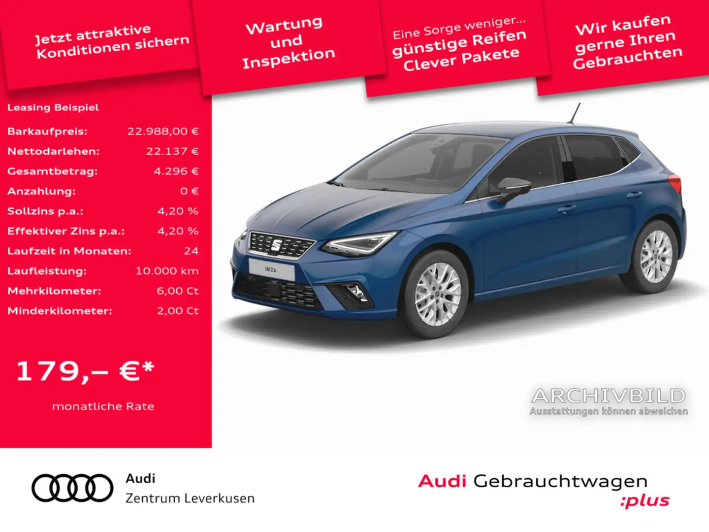 SEAT Ibiza Xcellence DSG NAVI ACC VIRT LEDER KAM S Blau - 1