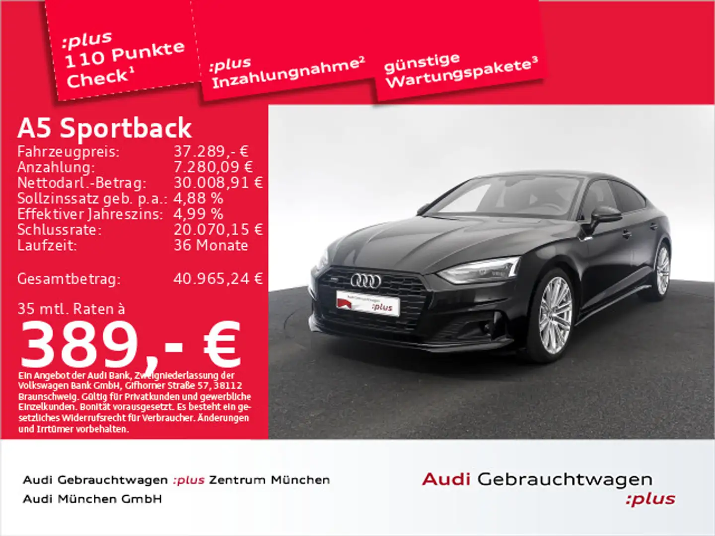 Audi A5 40 TDI qu. S tronic advanced Navi/V Schwarz - 1