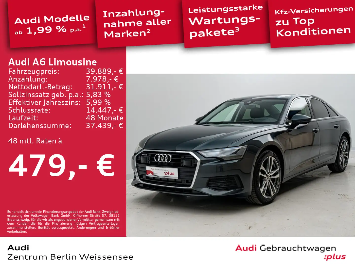 Audi A6 45 TFSI S-TRO*QUA*ACC*HUD*LED*LEDER Grau - 1