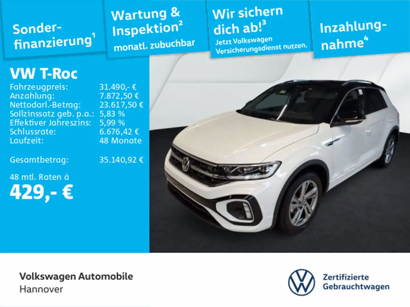Volkswagen T-Roc 1.5 TSI DSG R-Line AHK Kamera PDC SHZ Navi Weiß - 1