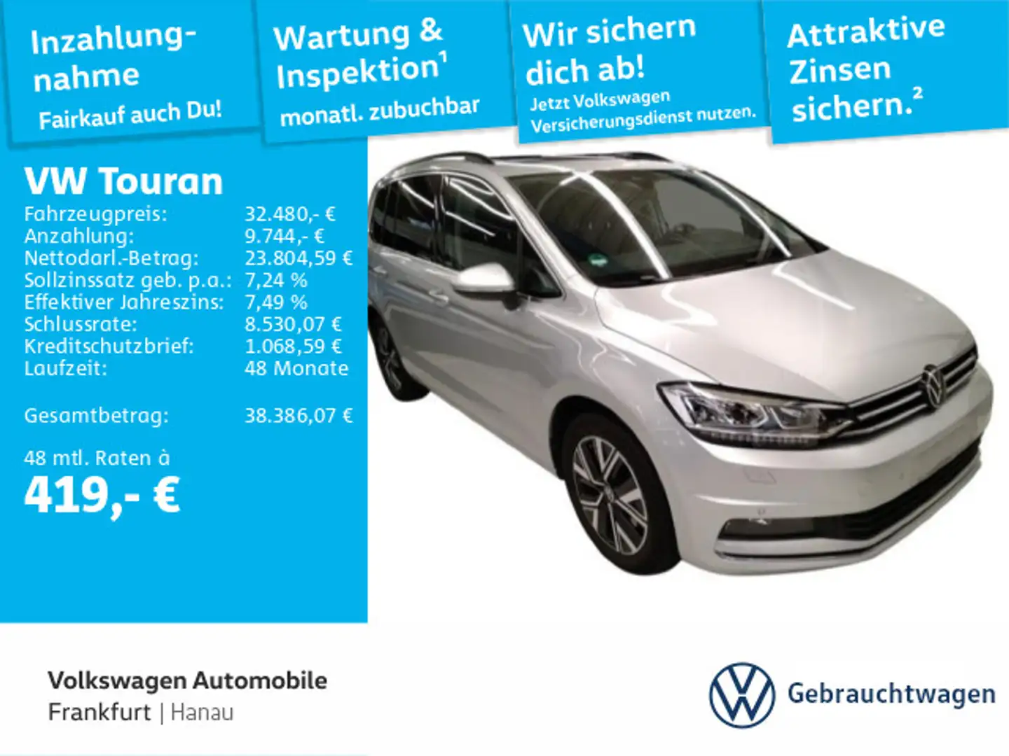 Volkswagen Touran 2.0 TDI DSG Highline Navi AHK Sprachbedie Silber - 1