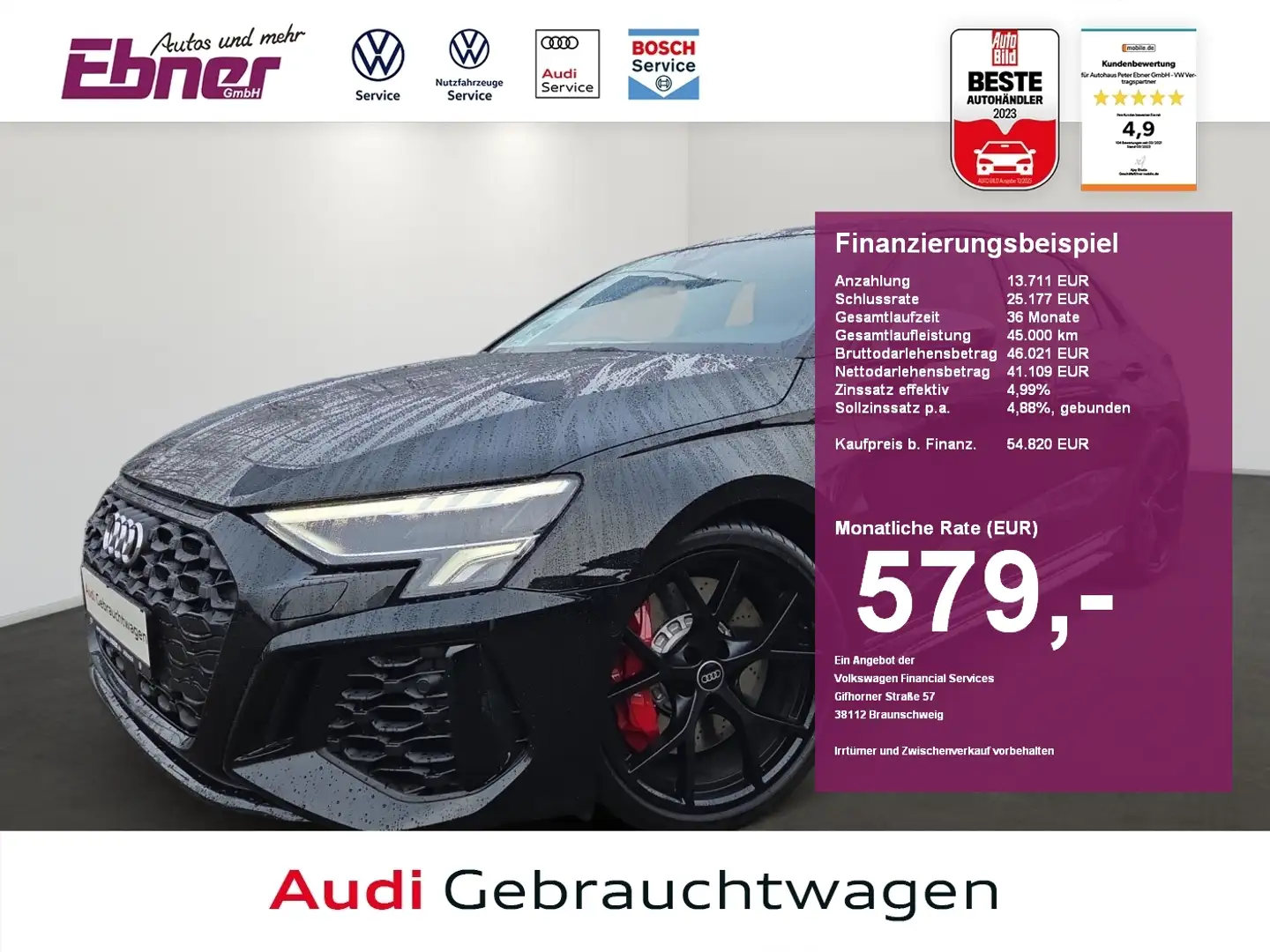 Audi RS3 Sportback BLACK STYLE 2.5TFSI DSG RS-ABGAS+DCC+NAV Schwarz - 1