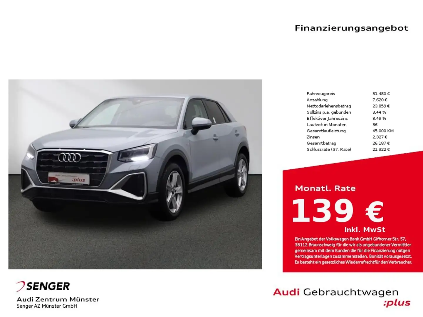 Audi Q2 35 TFSI S line MMI Standhzg. LED AHK Kamera Grau - 1