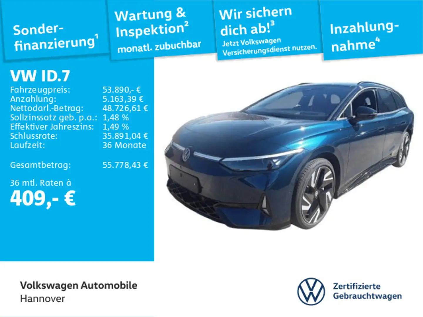 Volkswagen ID.7 Tourer GTX 4M Navi AHK Pano Kamera HUD WP A Blau - 1