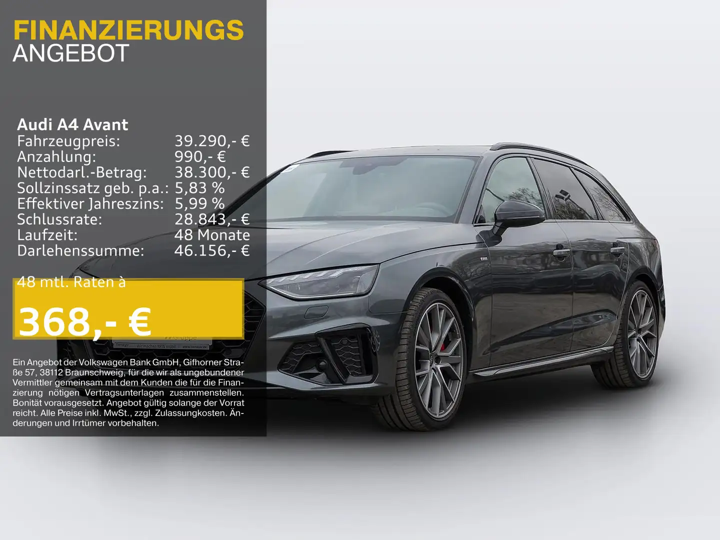 Audi A4 40 TFSI Q 2x S LINE LM19 KAMERA NAVI+ V Grau - 1