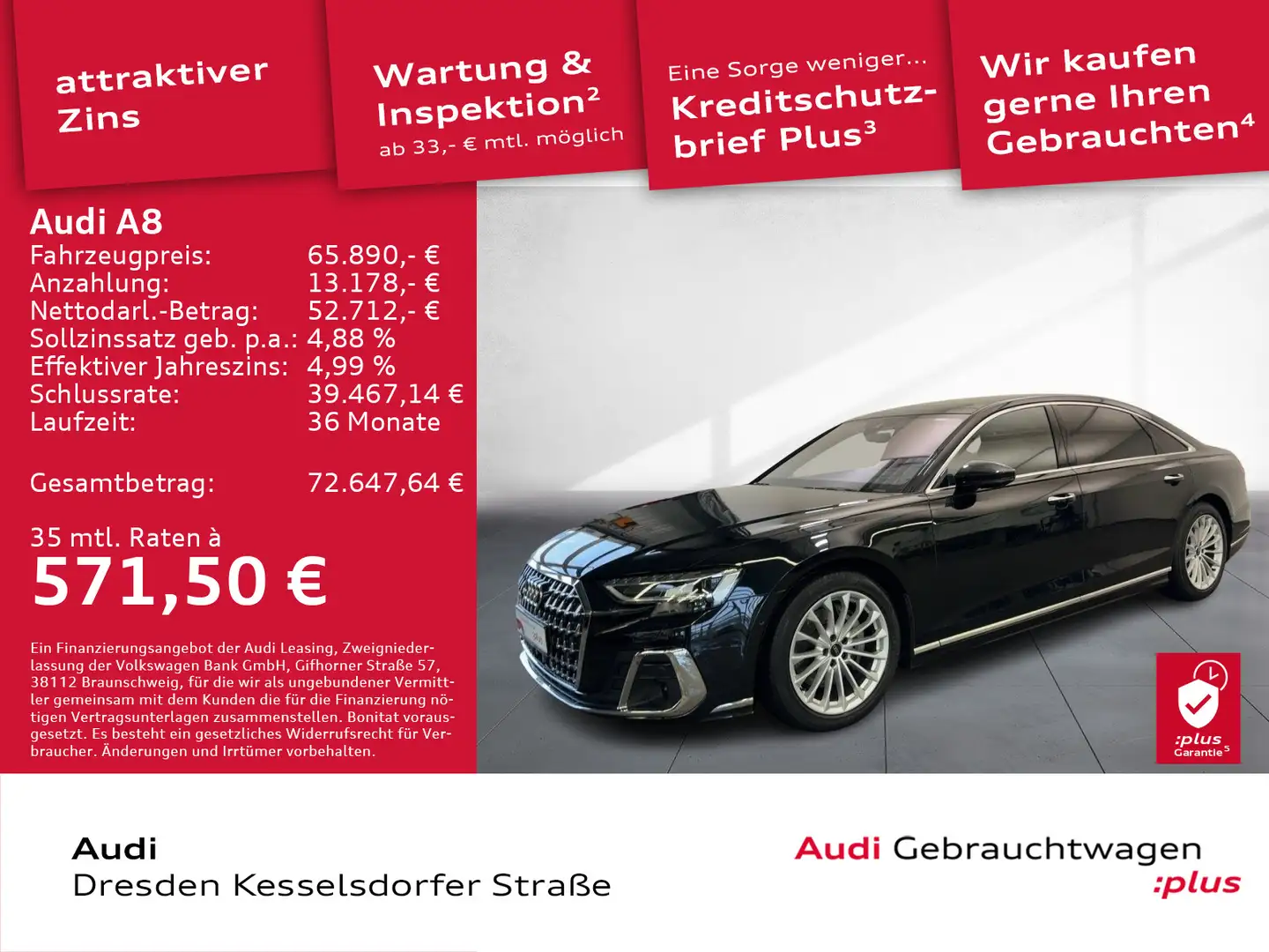 Audi A8 Lang 50 TDI Q. Kamera LED Navi Pano Noir - 1