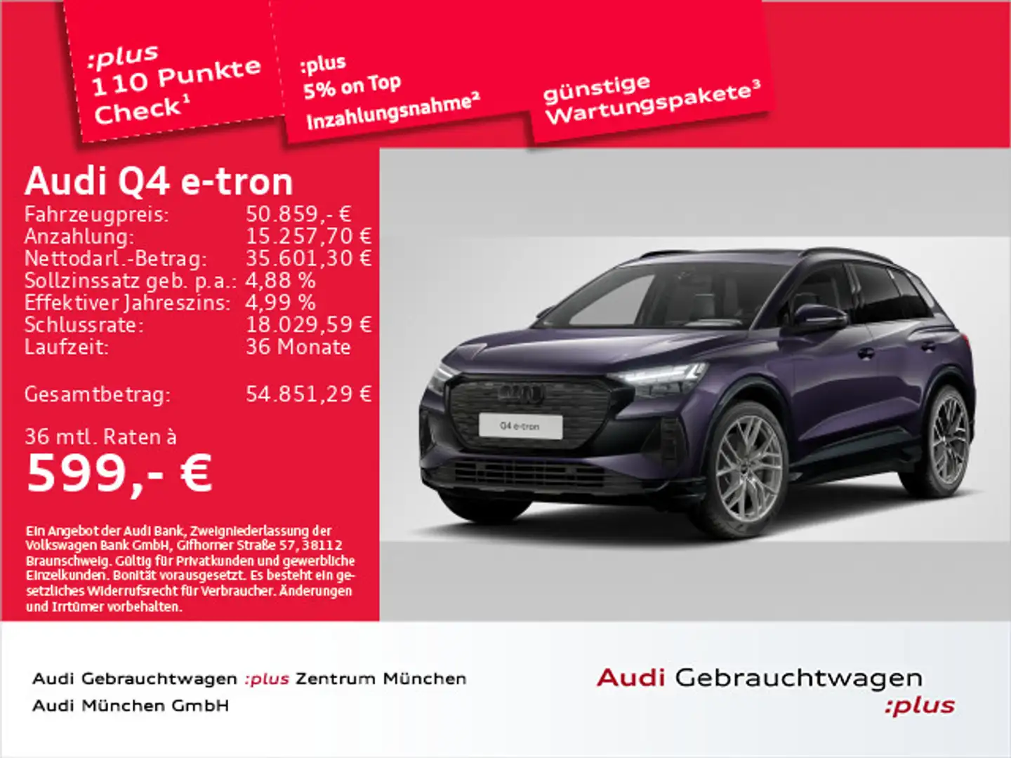 Audi Q4 e-tron 45 qu. advanced Pano/Matrix/Navi+/Wärm Violett - 1