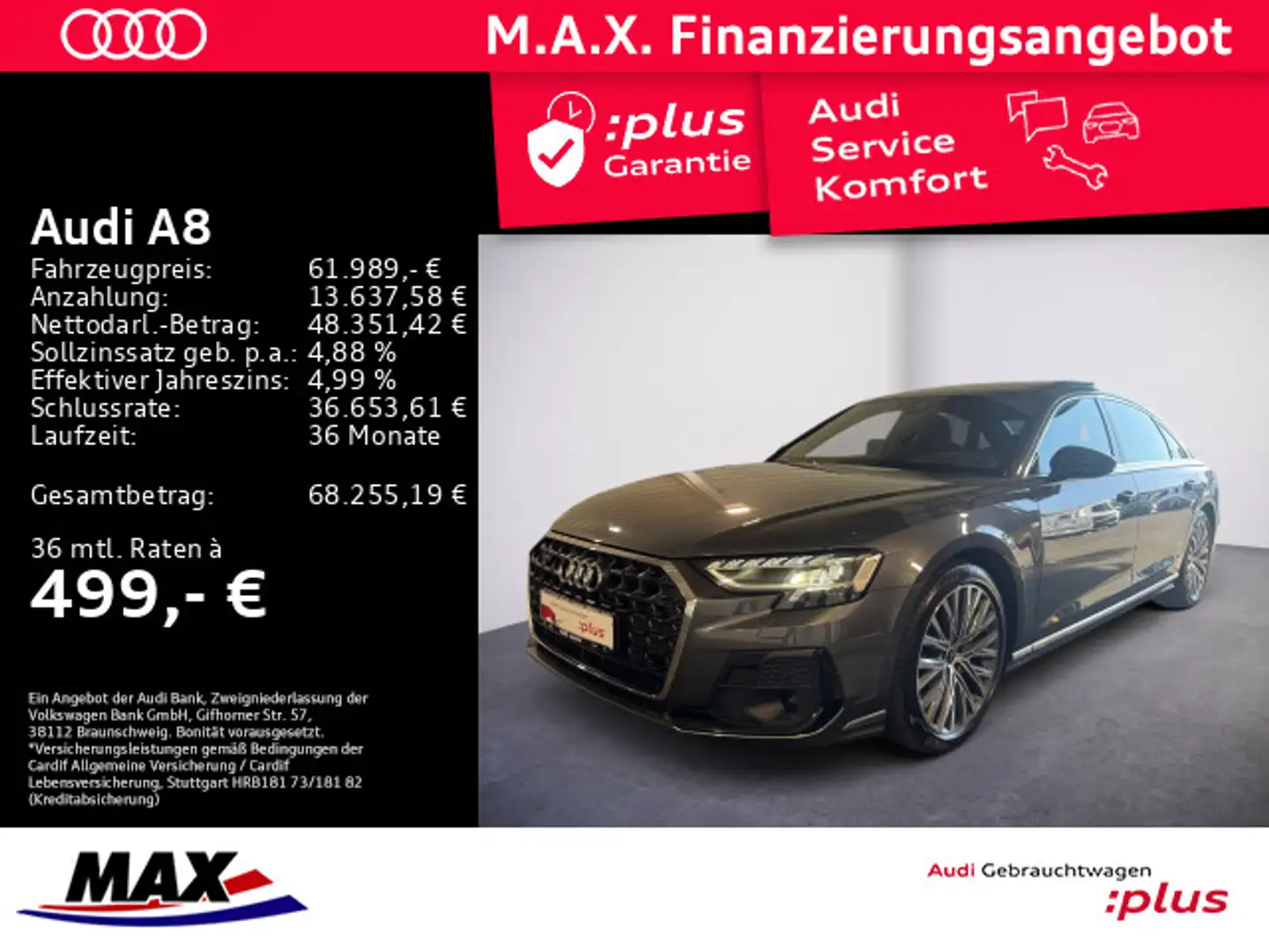 Audi A8 50 TDI QUATTRO HD MATRIX+PANO+AHK+LUFT+KAMERA Grau - 1