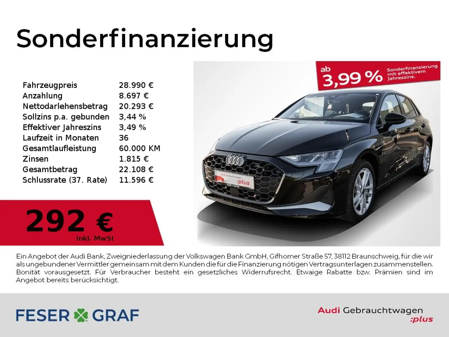 Audi A3 30 TFSI advanced,LED,AZV,Navi+,VC Schwarz - 1